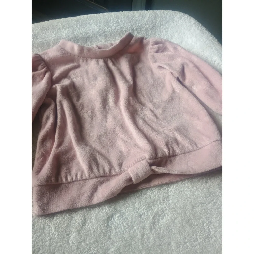 Little Lass Baby Girls Pink Velour bow detail Top and Flare Pants Set 3/6M